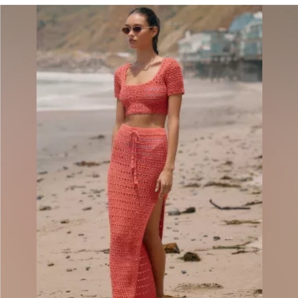 L*Space Coral Crochet Swim Set - Beach Vacation Dress